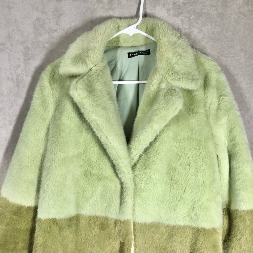 Faux Mink Fur Colorblock Long Coat Size M 8/10 Green Dopamine Maximalist Happy - Picture 2 of 7